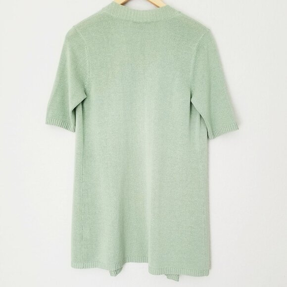Eileen Fisher Short Sleeve Open Front Longline Cardigan Sage Green Petite M Silk - Picture 11 of 11